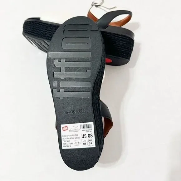 FITFLOP NWB Sz 8 White Black Leather Platform Espadrille Sandals - Picture 6 of 8